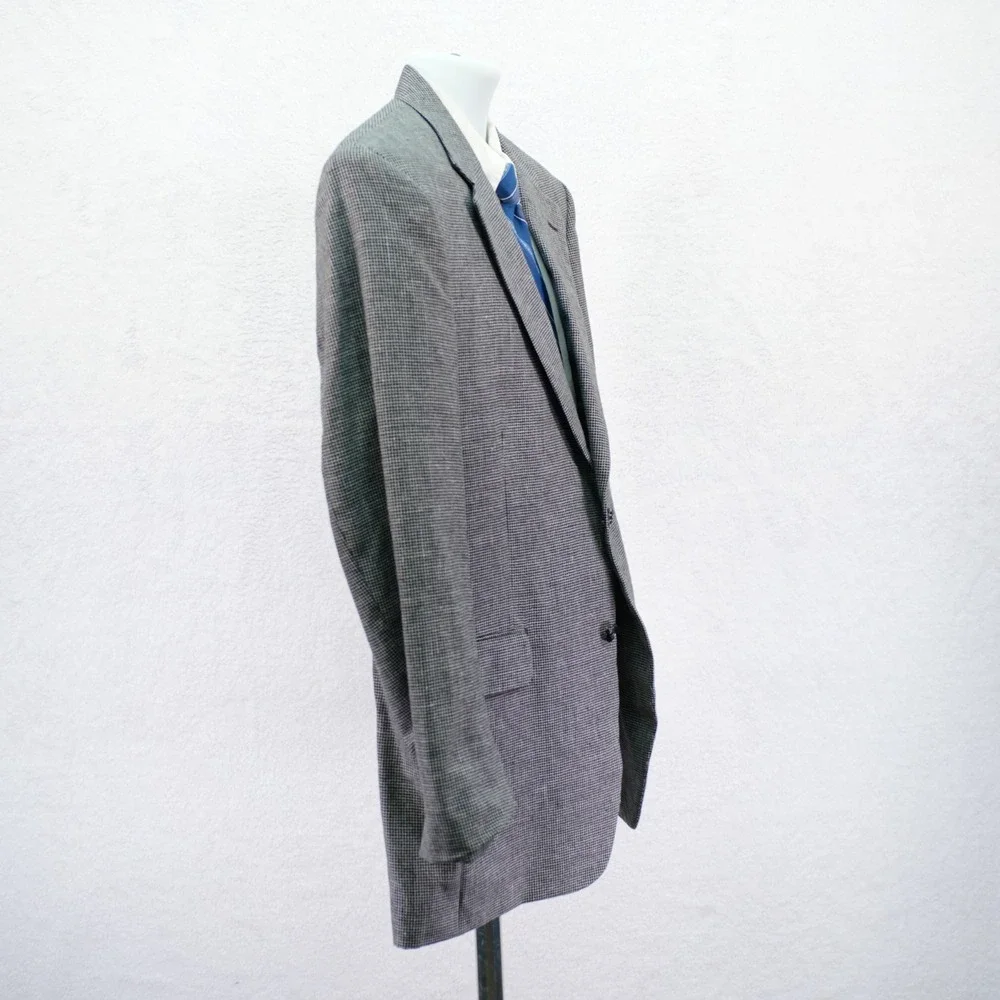 Jos A Bank Linen Tweed Wool Black Gray Check Sport Coat 40R‎ 2 Button Tagged 41R